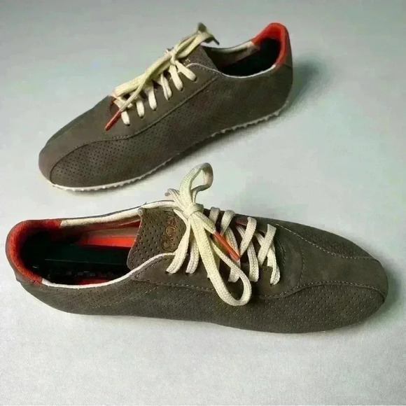 Plae Sun Sneaker Women Magnetic Grey Leather Lace Up Shoes Perforated Comfy 7W - Picture 3 of 12